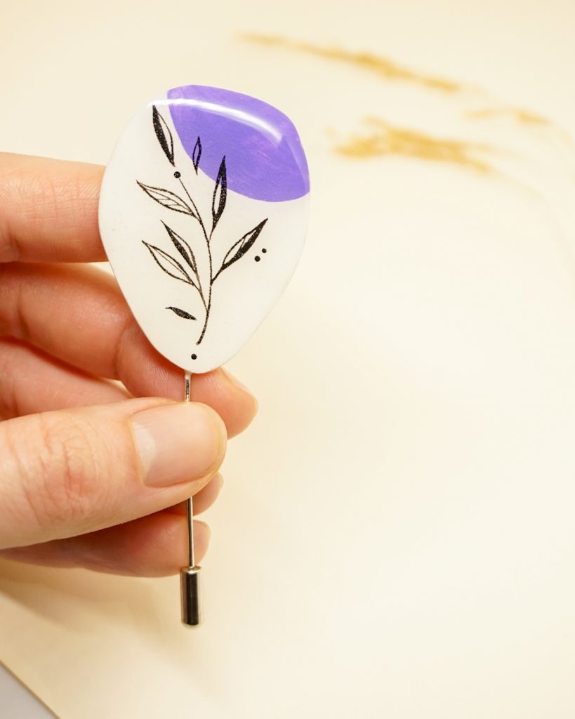 deep purple handpainted resin pin
