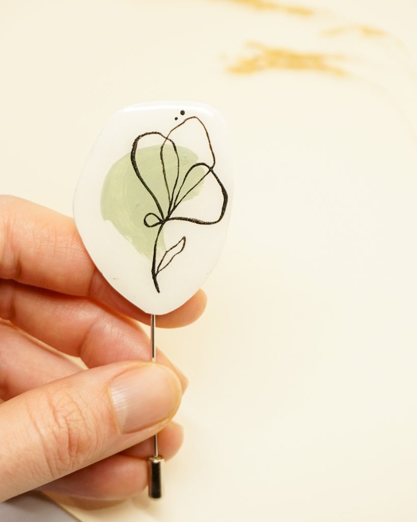 muted green handpainted resin pin