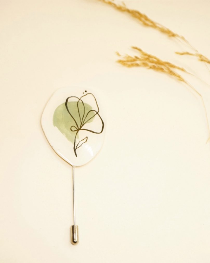 muted green handpainted resin pin