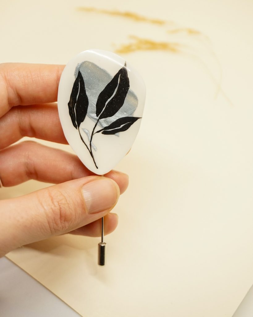 silver handpainted resin pin