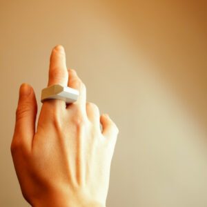 sky blue ring product photo on hand