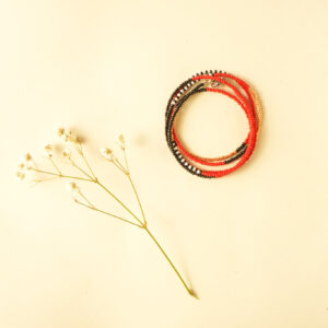 beads red black and bronze