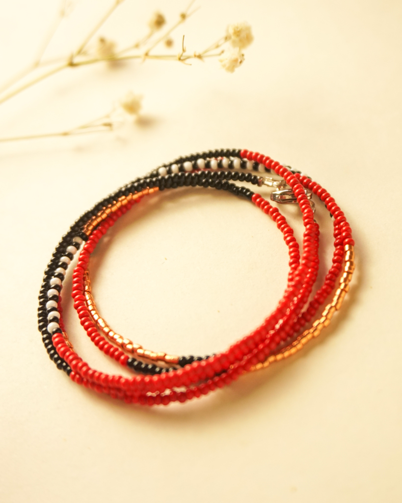 beads red black and bronze