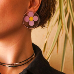 flower power earrings forget-me-nots on ear
