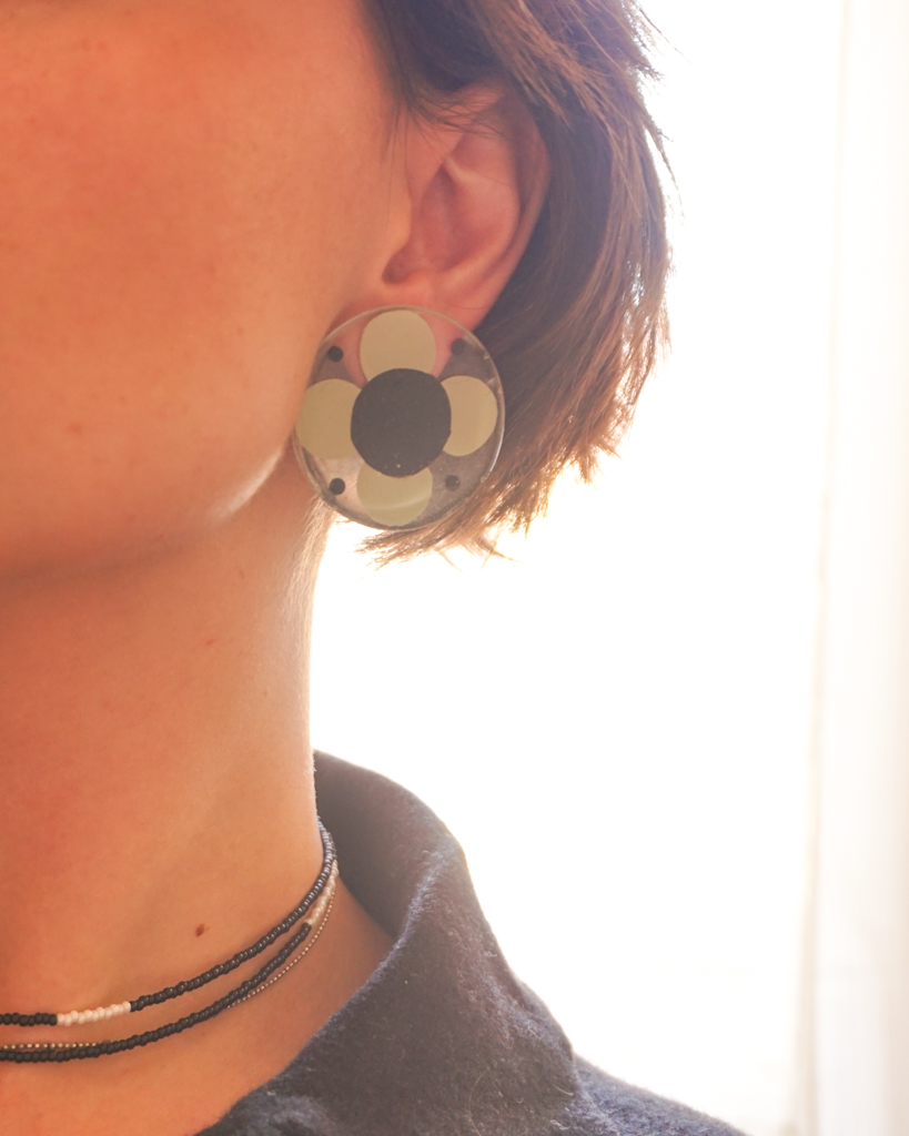 flower power earrings hellebore on ear